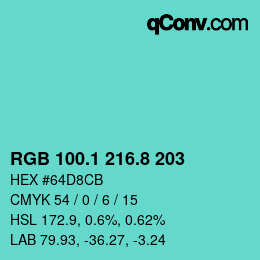 カラーコード: RGB 100.1 216.8 203 | qconv.com