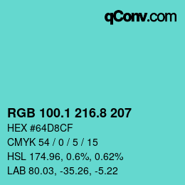 Color code: RGB 100.1 216.8 207 | qconv.com