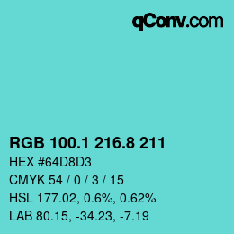 Color code: RGB 100.1 216.8 211 | qconv.com