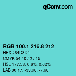 Code couleur: RGB 100.1 216.8 212 | qconv.com