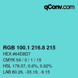 カラーコード: RGB 100.1 216.8 215 | qconv.com