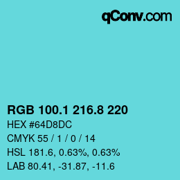 カラーコード: RGB 100.1 216.8 220 | qconv.com