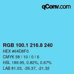 Color code: RGB 100.1 216.8 240 | qconv.com