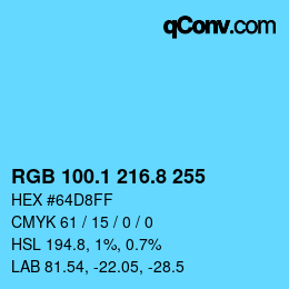 Color code: RGB 100.1 216.8 255 | qconv.com