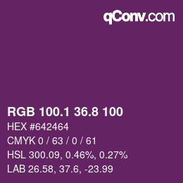 カラーコード: RGB 100.1 36.8 100 | qconv.com