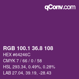 カラーコード: RGB 100.1 36.8 108 | qconv.com