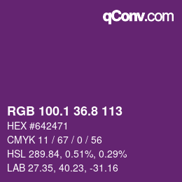 カラーコード: RGB 100.1 36.8 113 | qconv.com