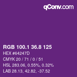 カラーコード: RGB 100.1 36.8 125 | qconv.com
