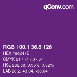 カラーコード: RGB 100.1 36.8 126 | qconv.com