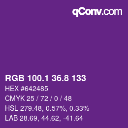 カラーコード: RGB 100.1 36.8 133 | qconv.com