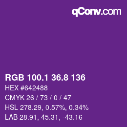 カラーコード: RGB 100.1 36.8 136 | qconv.com