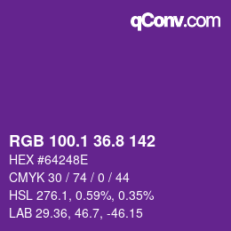 カラーコード: RGB 100.1 36.8 142 | qconv.com