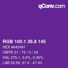 カラーコード: RGB 100.1 36.8 145 | qconv.com