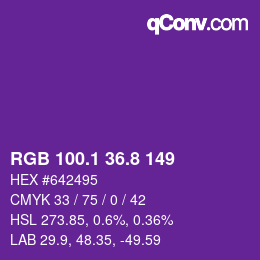 カラーコード: RGB 100.1 36.8 149 | qconv.com