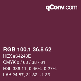 カラーコード: RGB 100.1 36.8 62 | qconv.com