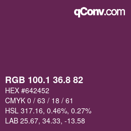 カラーコード: RGB 100.1 36.8 82 | qconv.com