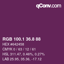 カラーコード: RGB 100.1 36.8 88 | qconv.com