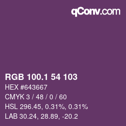 カラーコード: RGB 100.1 54 103 | qconv.com