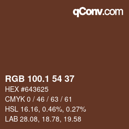Color code: RGB 100.1 54 37 | qconv.com