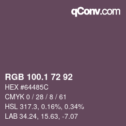 カラーコード: RGB 100.1 72 92 | qconv.com