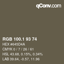 カラーコード: RGB 100.1 93 74 | qconv.com