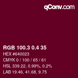 カラーコード: RGB 100.3 0.4 35 | qconv.com