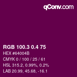 カラーコード: RGB 100.3 0.4 75 | qconv.com