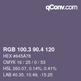 カラーコード: RGB 100.3 90.4 120 | qconv.com