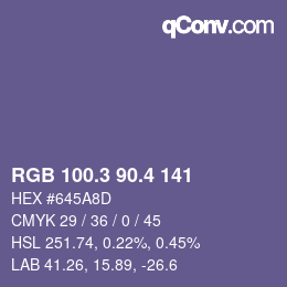 カラーコード: RGB 100.3 90.4 141 | qconv.com