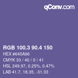 カラーコード: RGB 100.3 90.4 150 | qconv.com