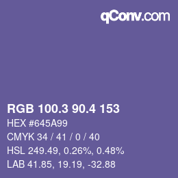 カラーコード: RGB 100.3 90.4 153 | qconv.com