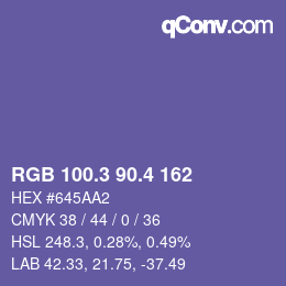 カラーコード: RGB 100.3 90.4 162 | qconv.com