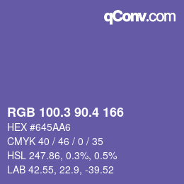 カラーコード: RGB 100.3 90.4 166 | qconv.com