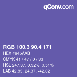 カラーコード: RGB 100.3 90.4 171 | qconv.com
