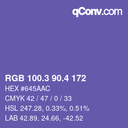 カラーコード: RGB 100.3 90.4 172 | qconv.com