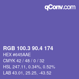 カラーコード: RGB 100.3 90.4 174 | qconv.com
