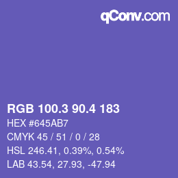 カラーコード: RGB 100.3 90.4 183 | qconv.com