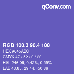 カラーコード: RGB 100.3 90.4 188 | qconv.com