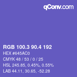 カラーコード: RGB 100.3 90.4 192 | qconv.com