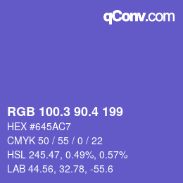 カラーコード: RGB 100.3 90.4 199 | qconv.com