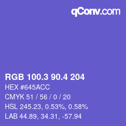 カラーコード: RGB 100.3 90.4 204 | qconv.com