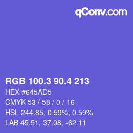 カラーコード: RGB 100.3 90.4 213 | qconv.com