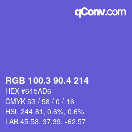 カラーコード: RGB 100.3 90.4 214 | qconv.com
