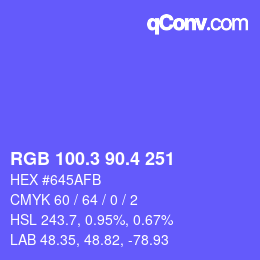 カラーコード: RGB 100.3 90.4 251 | qconv.com