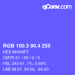 カラーコード: RGB 100.3 90.4 255 | qconv.com