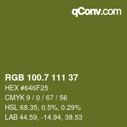 カラーコード: RGB 100.7 111 37 | qconv.com