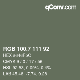 カラーコード: RGB 100.7 111 92 | qconv.com