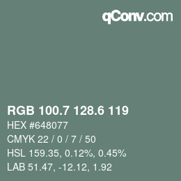 カラーコード: RGB 100.7 128.6 119 | qconv.com
