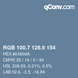 カラーコード: RGB 100.7 128.6 154 | qconv.com