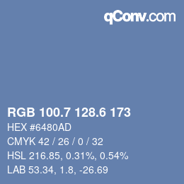 カラーコード: RGB 100.7 128.6 173 | qconv.com